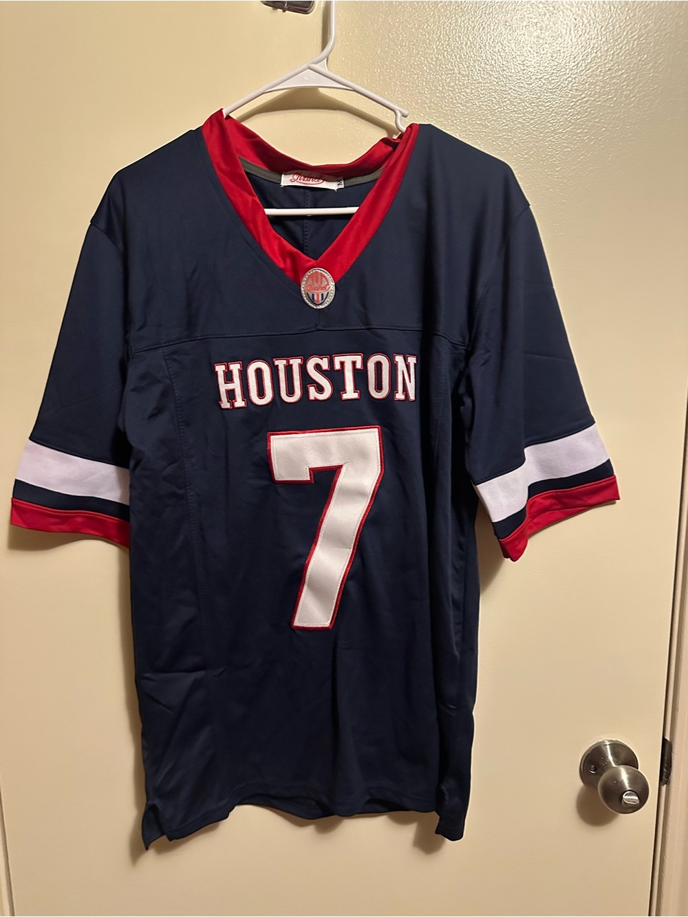 Houston #7 Navy and Red Game Jersey - Unbranded